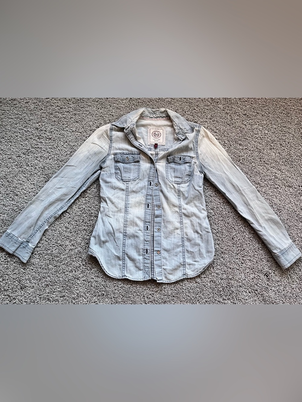 SO Light Wash Denim-Style Button-Down Shirt